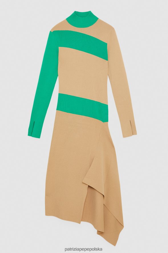 strój Patrizia Pepe rzemieślniczy beż i v.zieleń kobiety dwukolorowa asymetryczna sukienka 866488631