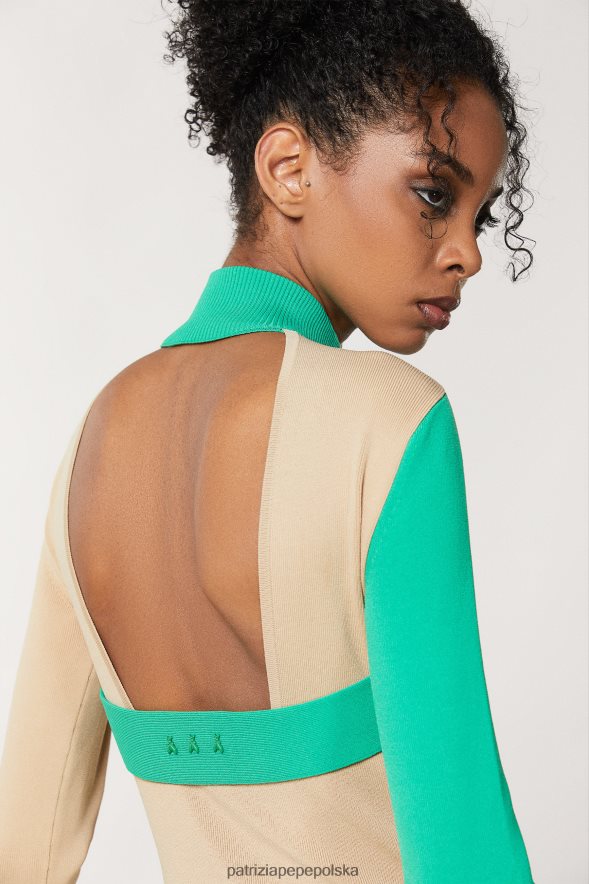 strój Patrizia Pepe rzemieślniczy beż i v.zieleń kobiety dwukolorowa asymetryczna sukienka 866488631