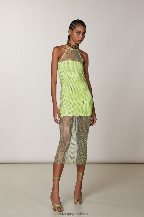strój Patrizia Pepe słoneczna limonka kobiety Sukienka z siateczki bez rękawów, ozdobiona kryształkami 866488454