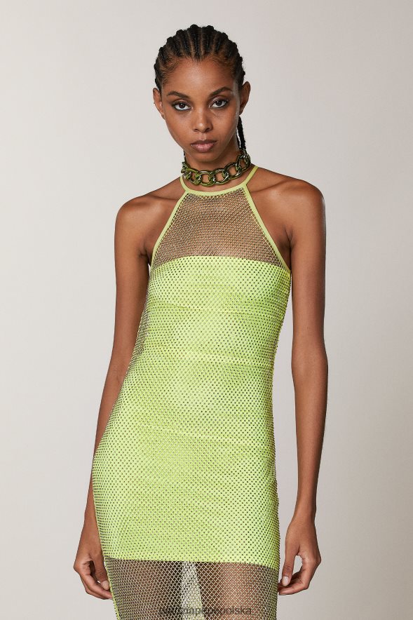 strój Patrizia Pepe słoneczna limonka kobiety Sukienka z siateczki bez rękawów, ozdobiona kryształkami 866488454