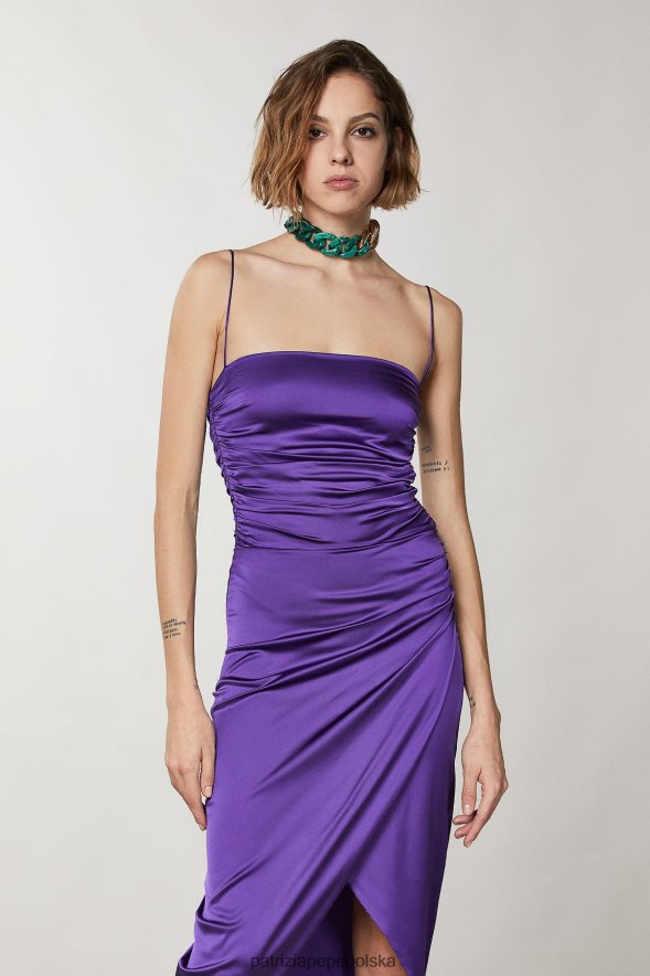 strój Patrizia Pepe seksowny fiolet kobiety satynowa sukienka midi 866488342