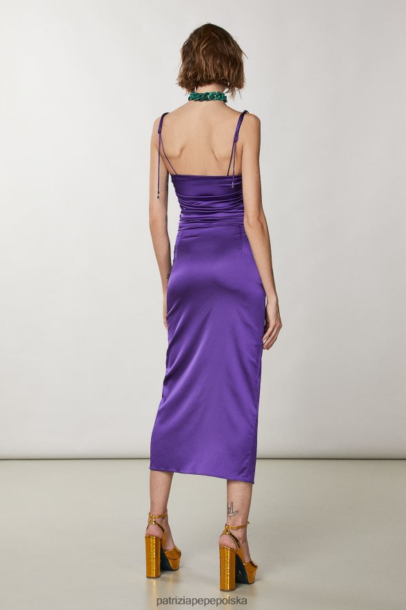 strój Patrizia Pepe seksowny fiolet kobiety satynowa sukienka midi 866488342