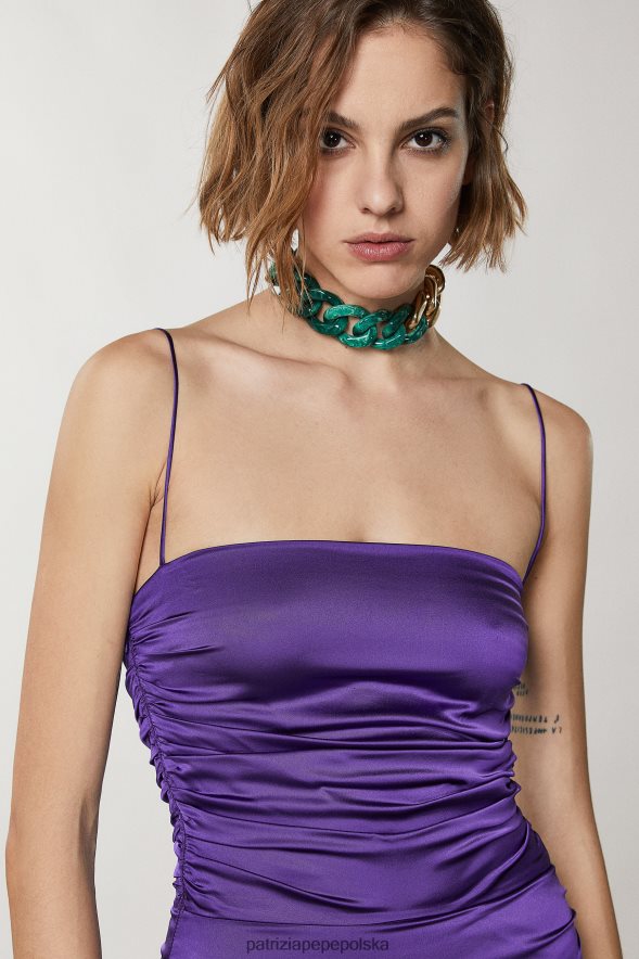 strój Patrizia Pepe seksowny fiolet kobiety satynowa sukienka midi 866488342