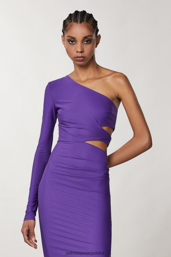 strój Patrizia Pepe seksowny fiolet kobiety sukienka midi na jedno ramię 866488341