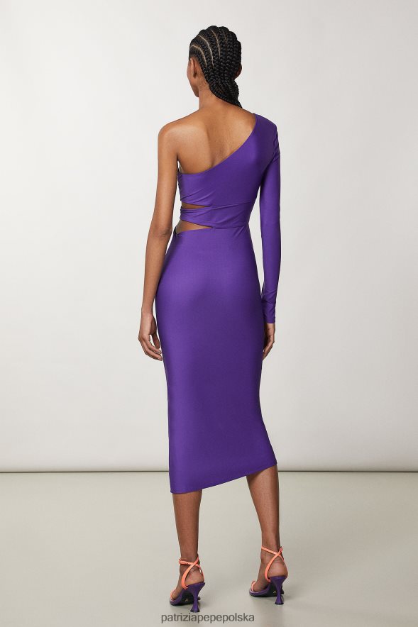strój Patrizia Pepe seksowny fiolet kobiety sukienka midi na jedno ramię 866488341