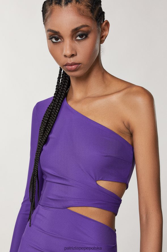 strój Patrizia Pepe seksowny fiolet kobiety sukienka midi na jedno ramię 866488341