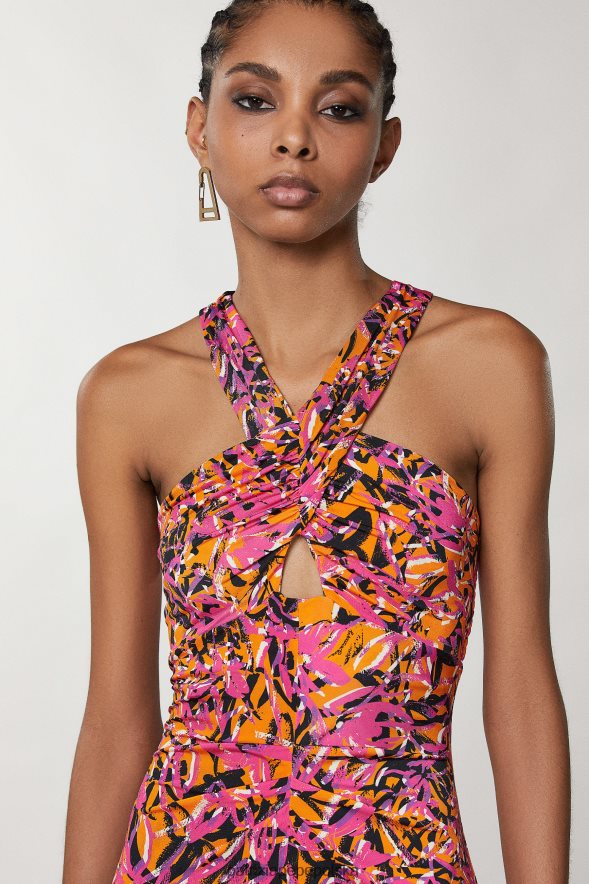 strój Patrizia Pepe streszczenie soczysta pomarańcza kobiety sukienka ze skrzyżowanym dekoltem 866488690