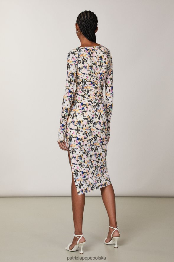 strój Patrizia Pepe techniczny nadruk kwiatowy kobiety sukienka midi z dekoltem w łódkę 866488361