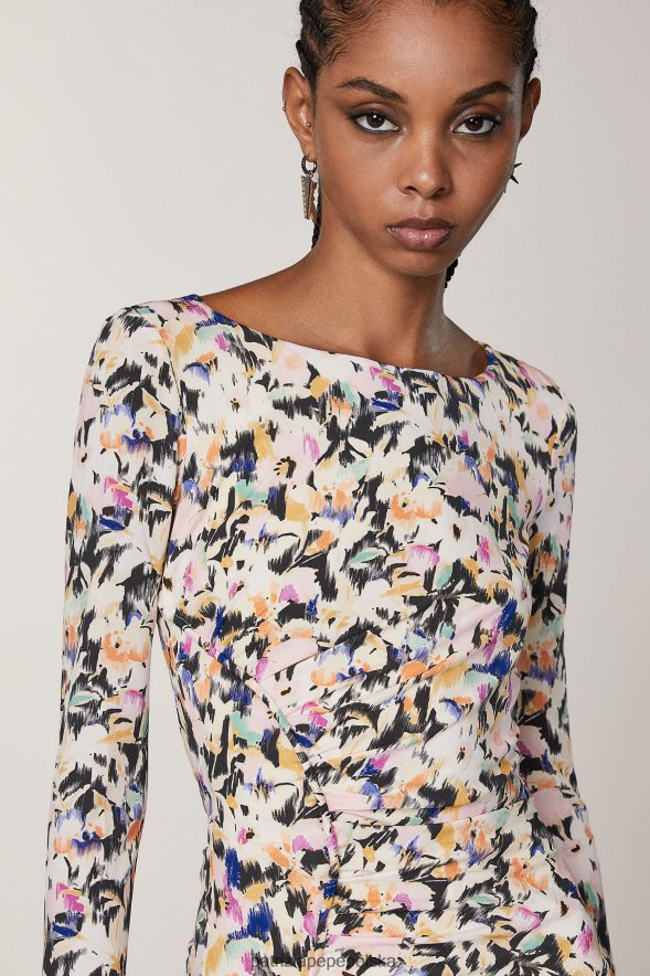 strój Patrizia Pepe techniczny nadruk kwiatowy kobiety sukienka midi z dekoltem w łódkę 866488361