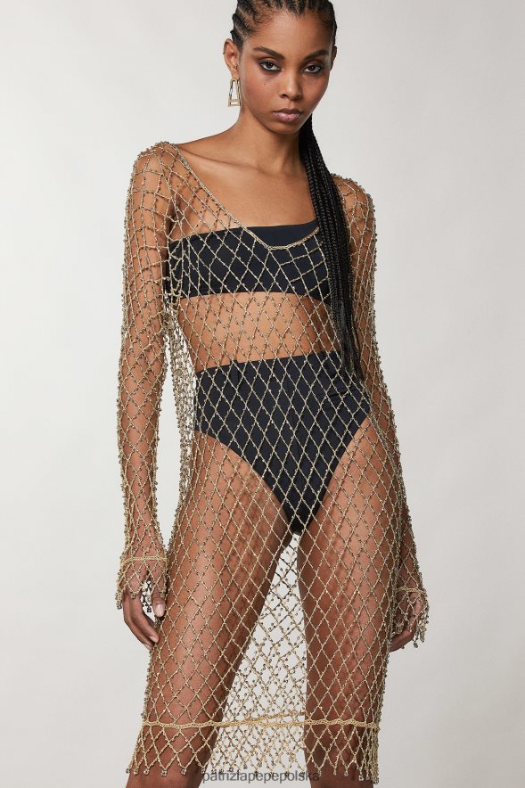strój Patrizia Pepe złota siatka kobiety sukienka z siateczki nabijana ćwiekami 866488236