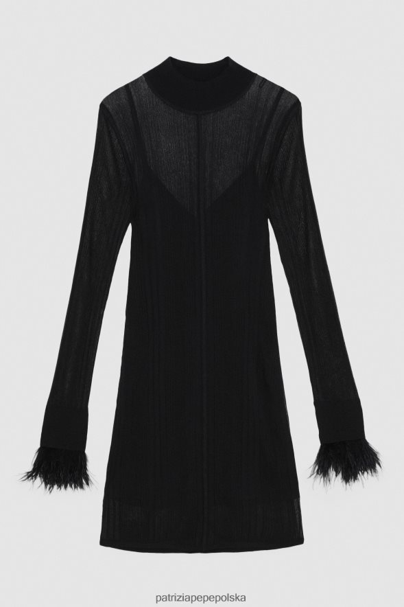 strój Patrizia Pepe Nero kobiety Sukienka mini z piórami 866488512