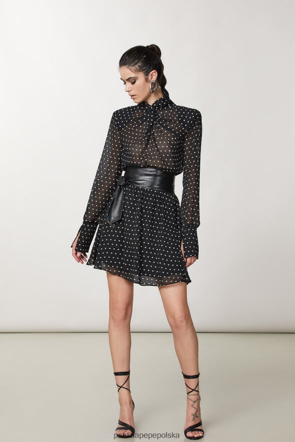 strój Patrizia Pepe czarny pois kobiety mini sukienka z krepy 86648832