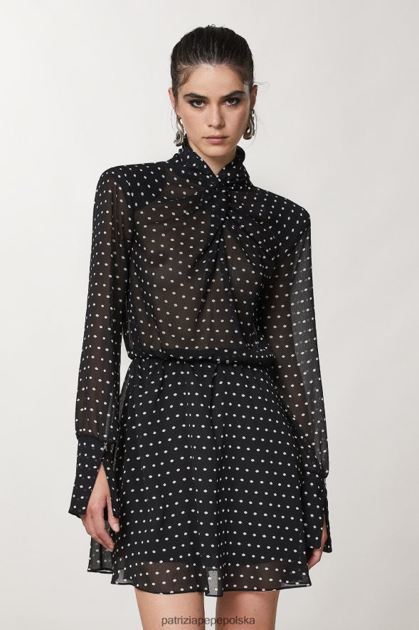 strój Patrizia Pepe czarny pois kobiety mini sukienka z krepy 86648832