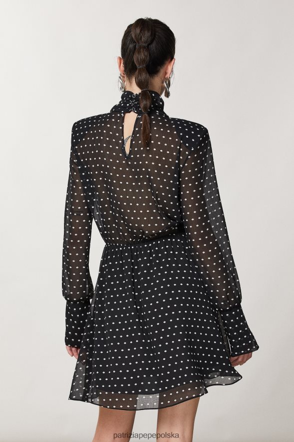 strój Patrizia Pepe czarny pois kobiety mini sukienka z krepy 86648832