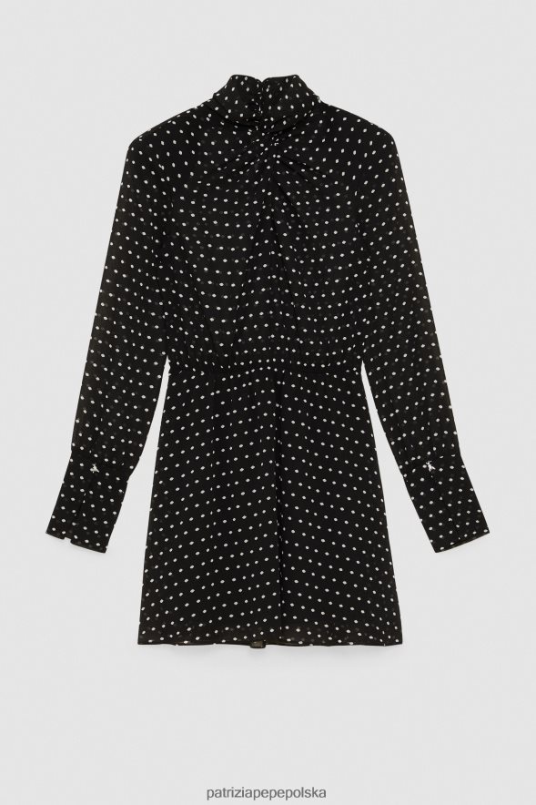 strój Patrizia Pepe czarny pois kobiety mini sukienka z krepy 86648832