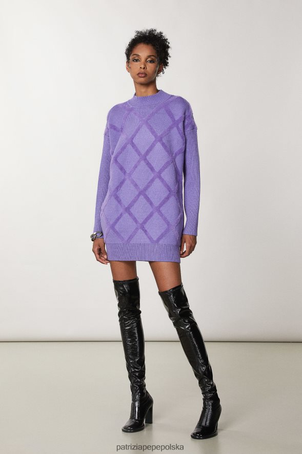 strój Patrizia Pepe fiolet mineralny kobiety wiskozowa sukienka sweterkowa 866488657