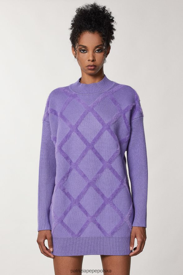 strój Patrizia Pepe fiolet mineralny kobiety wiskozowa sukienka sweterkowa 866488657