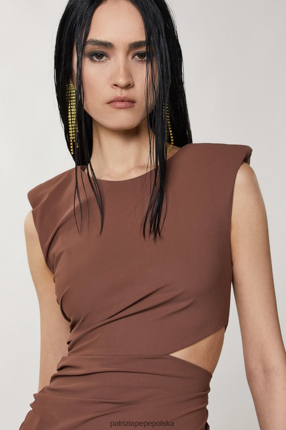 strój Patrizia Pepe gorzka czekolada kobiety Sukienka mini z jerseyu 866488484