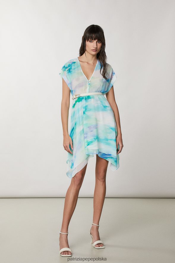 strój Patrizia Pepe kamuflaż wodny kobiety asymetryczna sukienka z szyfonu 866488199
