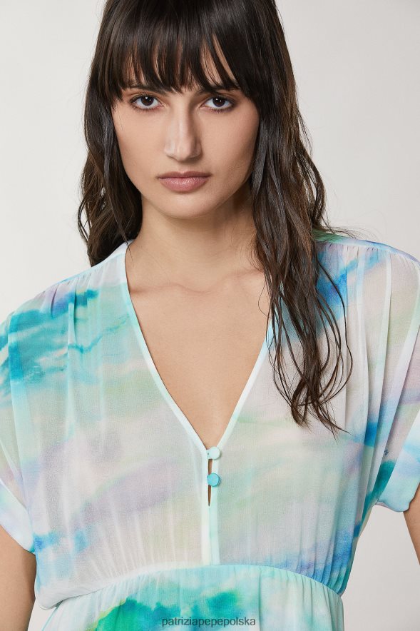 strój Patrizia Pepe kamuflaż wodny kobiety asymetryczna sukienka z szyfonu 866488199