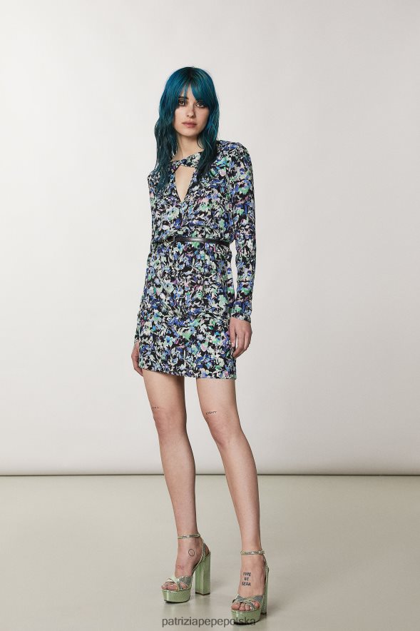 strój Patrizia Pepe niebiesko-zielony kwiat kobiety wzorzysta sukienka ze stretchem 866488132