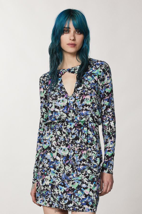 strój Patrizia Pepe niebiesko-zielony kwiat kobiety wzorzysta sukienka ze stretchem 866488132