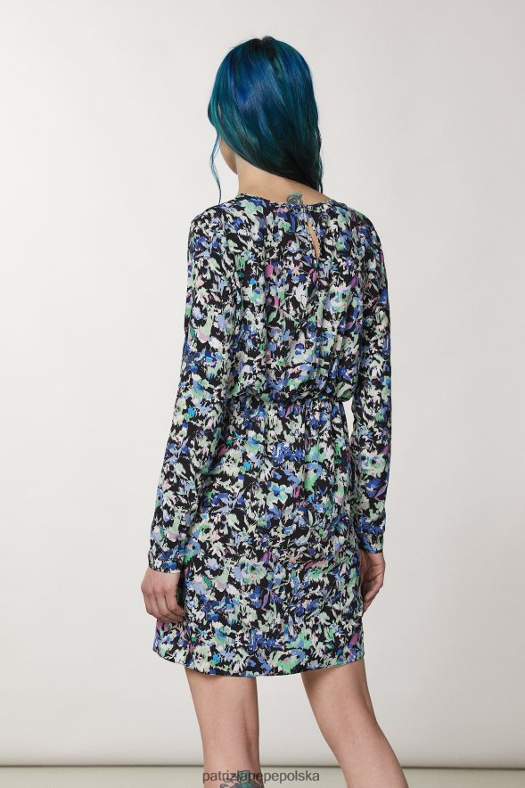 strój Patrizia Pepe niebiesko-zielony kwiat kobiety wzorzysta sukienka ze stretchem 866488132