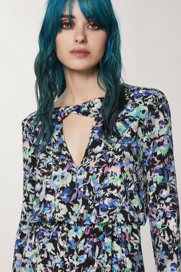 strój Patrizia Pepe niebiesko-zielony kwiat kobiety wzorzysta sukienka ze stretchem 866488132