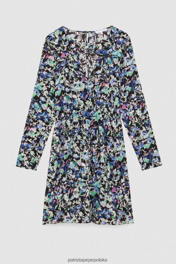 strój Patrizia Pepe niebiesko-zielony kwiat kobiety wzorzysta sukienka ze stretchem 866488132