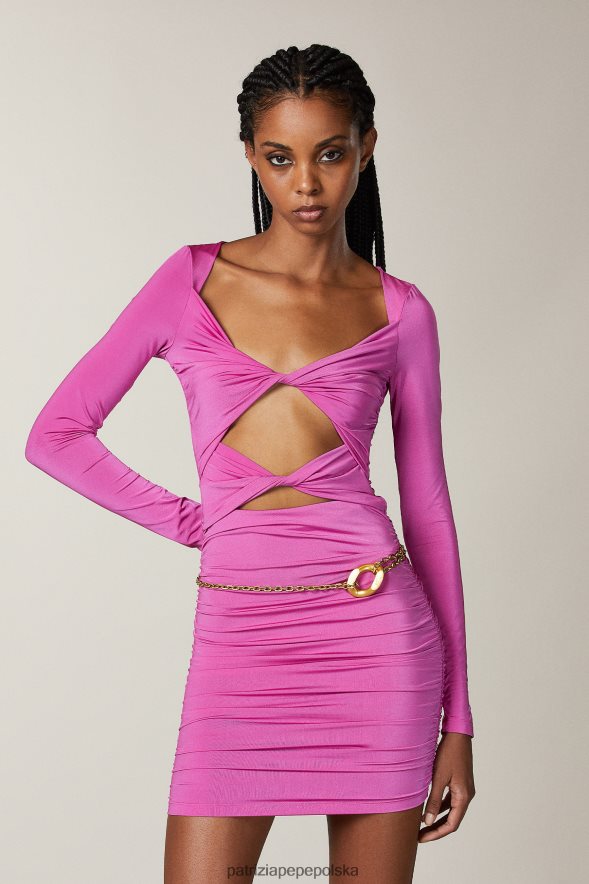 strój Patrizia Pepe orchidea fioletowa kobiety Sukienka mini ze stretchem, zapinana na węzeł 866488521