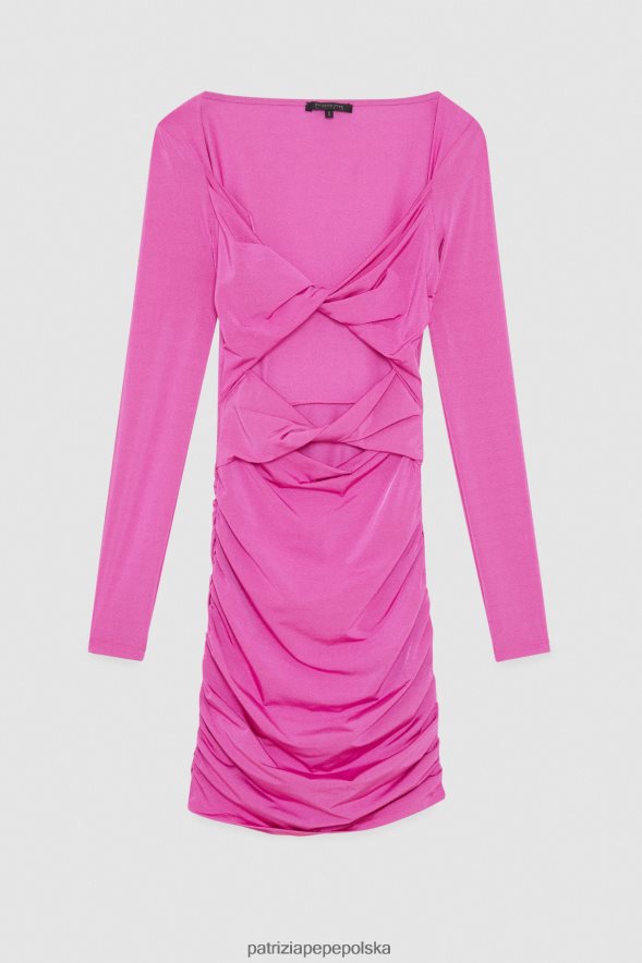 strój Patrizia Pepe orchidea fioletowa kobiety Sukienka mini ze stretchem, zapinana na węzeł 866488521