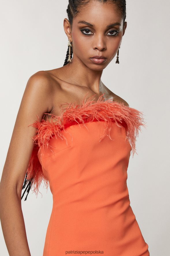 strój Patrizia Pepe słoneczna pomarańcza kobiety mini sukienka z piórami 86648874