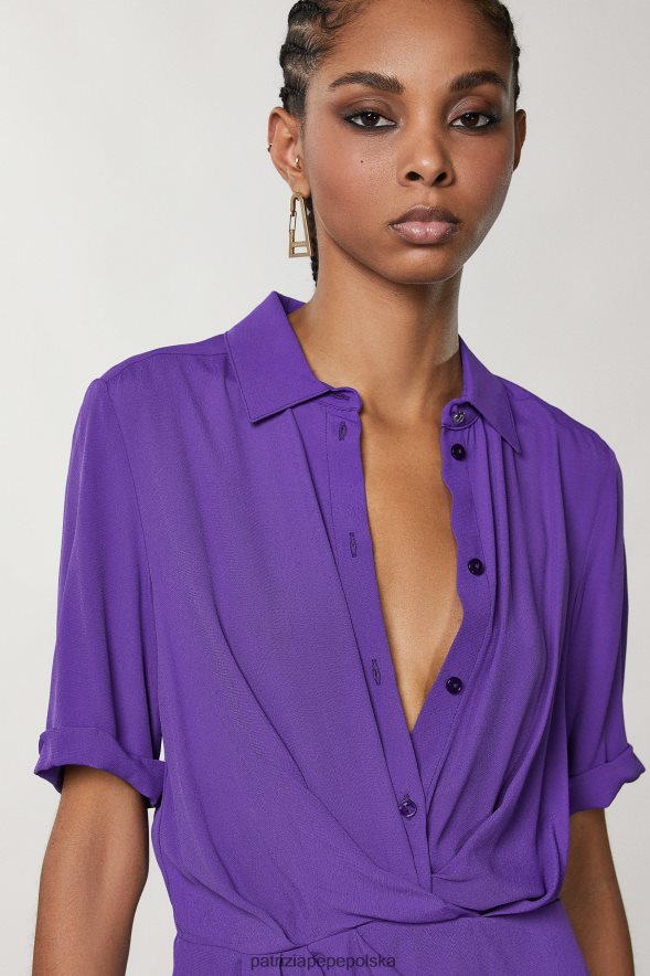 strój Patrizia Pepe seksowny fiolet kobiety mini sukienka koszulowa 866488692