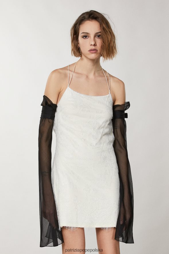 strój Patrizia Pepe srebrna koronka kobiety krótka koronkowa sukienka 866488213