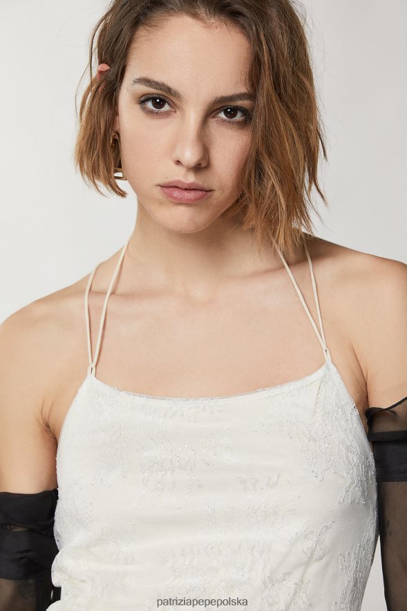 strój Patrizia Pepe srebrna koronka kobiety krótka koronkowa sukienka 866488213