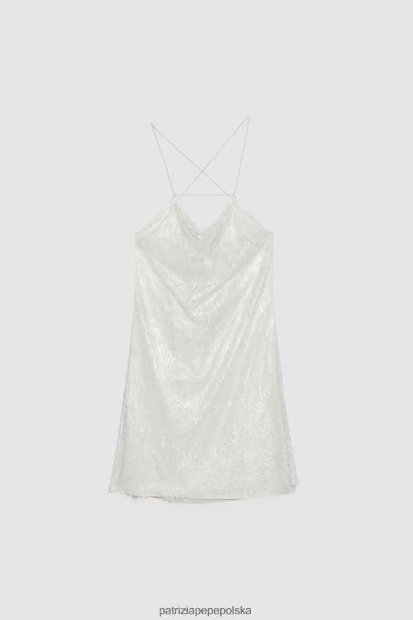 strój Patrizia Pepe srebrna koronka kobiety krótka koronkowa sukienka 866488213