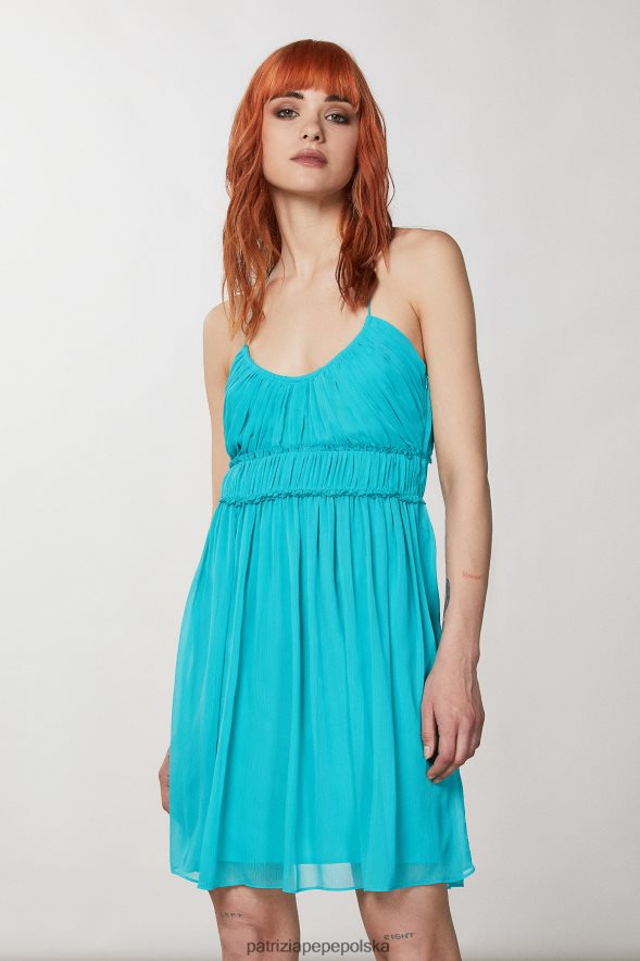 strój Patrizia Pepe wodno-zielona kobiety plisowana sukienka mini 866488210