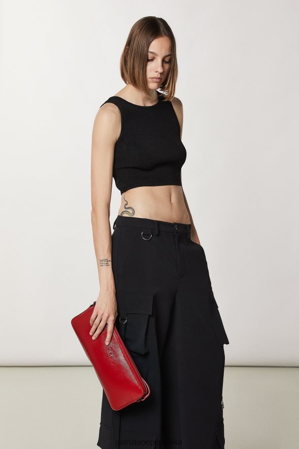 torby| Patrizia Pepe wyścigowa czerwień kobiety błyszczący skórzany futerał na aparat 866488782